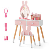 HONEY JOY Kids Vanity Table and Stool Set Makeup Dressing Desk w/Storage Shelf