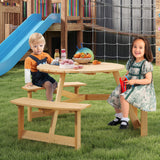 Kids Outdoor Wooden Picnic Table and Bench Set w/ Umbrella Hole, 6 Person Activity Dining Table