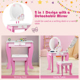 HONEY JOY Kids Vanity Set with Mirror, 2 in 1 Wooden Princess Makeup Dressing Table, TOP 50 Bonus Trinkets Set