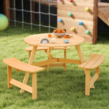 Kids Outdoor Wooden Picnic Table and Bench Set w/ Umbrella Hole, 6 Person Activity Dining Table