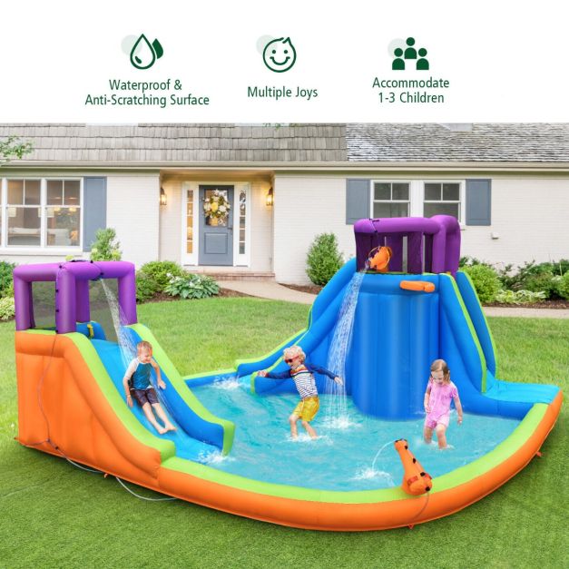 HONEY JOY Kids Inflatable Bouncy Castle with Double Slides & Water Guns & Basketball Hoop