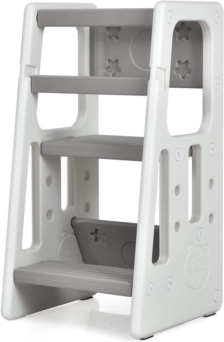 BABY JOY Kids Kitchen Step Stool, Toddler Step Ladder w/ 3 Adjustable Heights, Non-Slip Design & Safety Handles