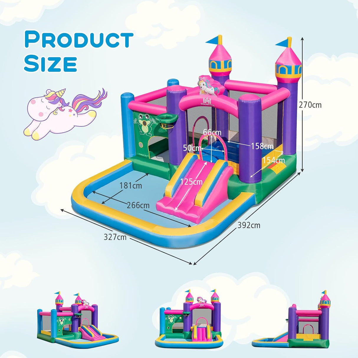 HONEY JOY Inflatable Bounce House, Colorful Kids Jumping Castle with Slide, Ball Pit Pools