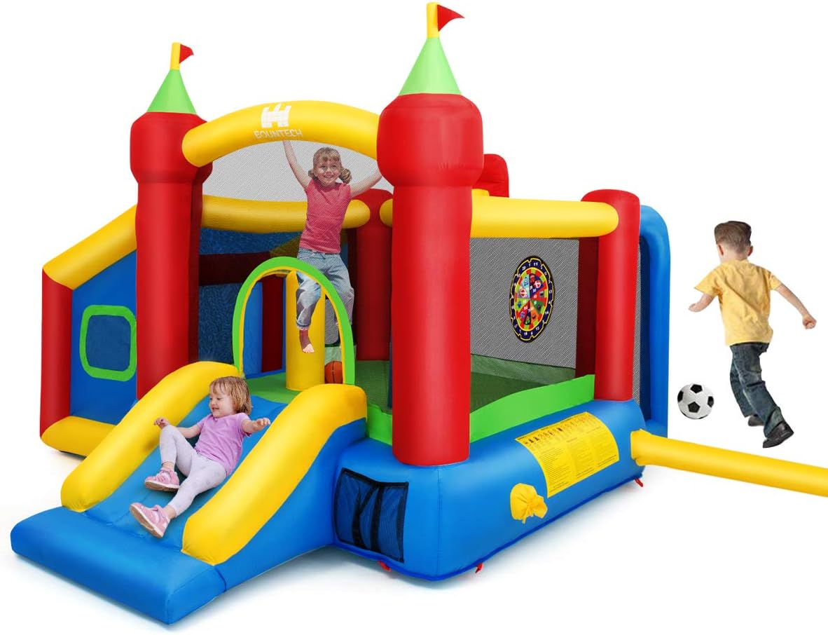 HONEY JOY Inflatable Bounce House, 7-in-1 Kids Jumper Castle with Slide, Football & 100 Ocean Balls