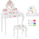 HONEY JOY Kids Vanity Table & Stool Set, Girls Makeup Dressing Desk Chair