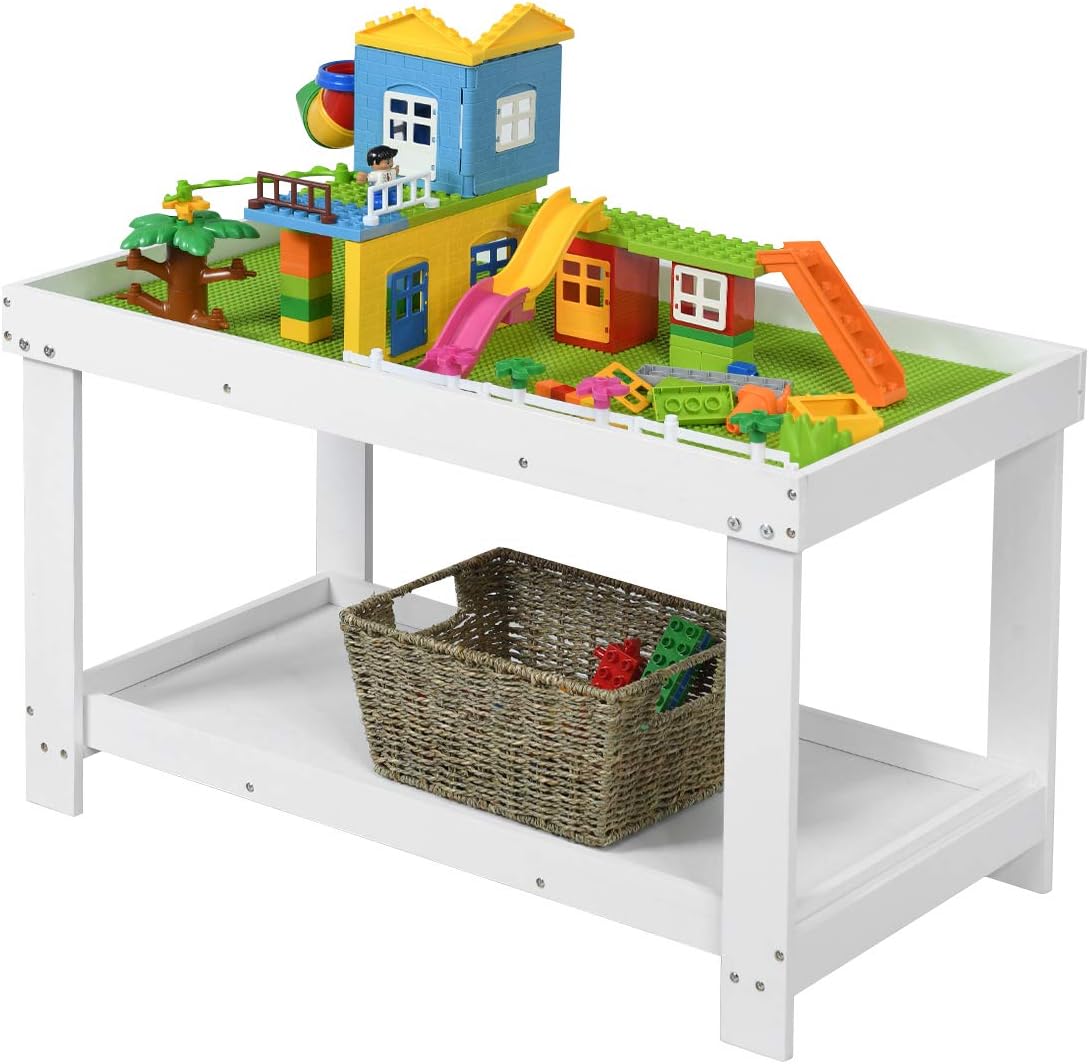 HONEY JOY Kids Activity Table w/Storage, 2 in 1 Building Block Table w/Board for Bricks Crafts Arts Draw