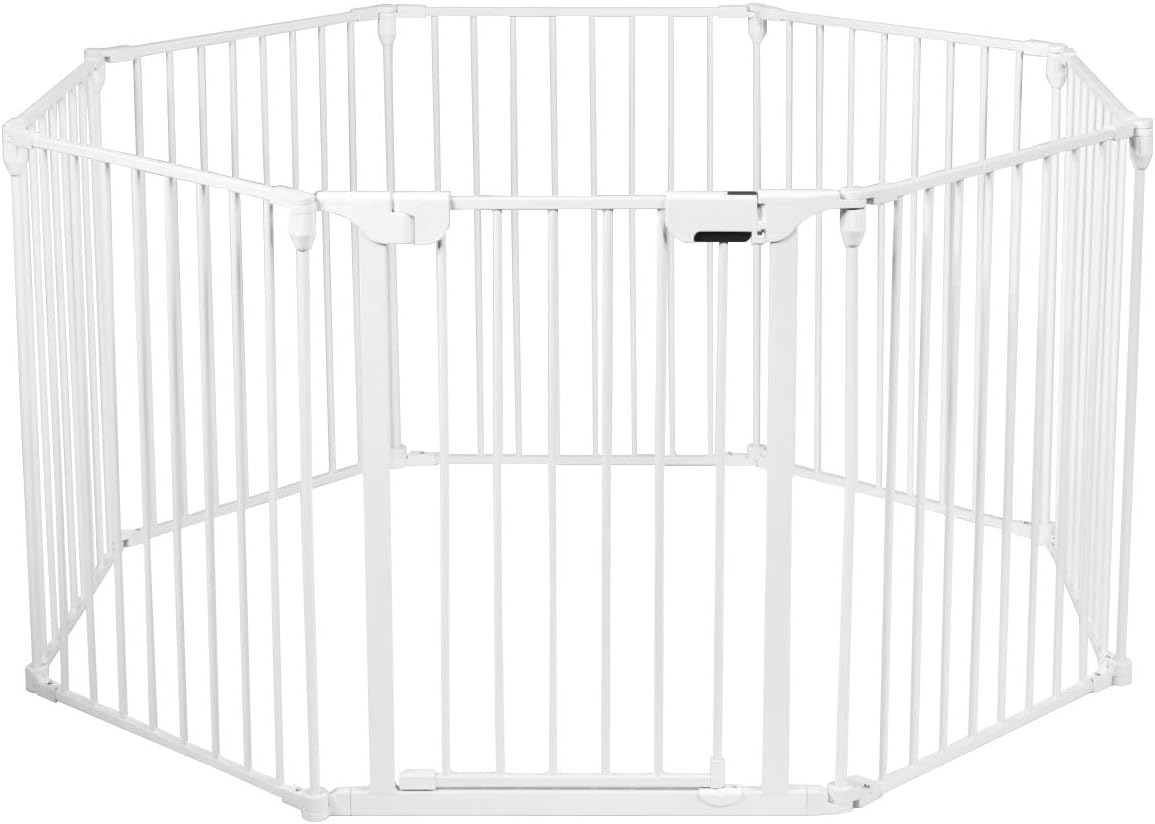 BABY JOY 3-in-1 Baby Metal Safety Gate, 8-Panel Baby Playpen Fence Gate, Foldable Baby Pet Gate Extra Wide