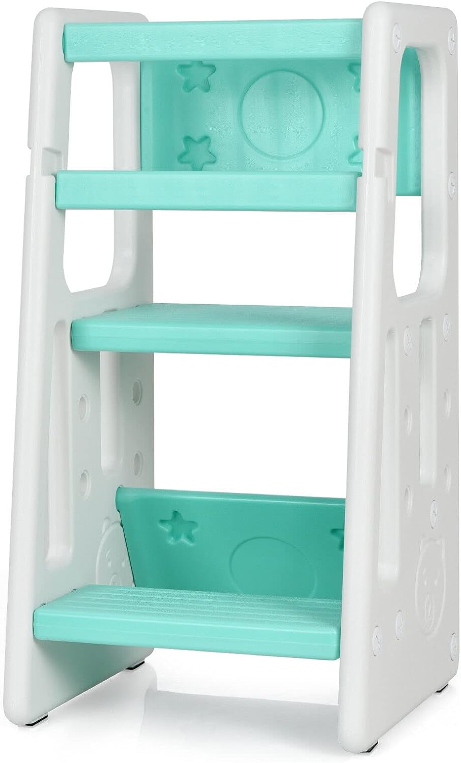 BABY JOY Kids Kitchen Step Stool, Toddler Step Ladder w/ 3 Adjustable Heights, Non-Slip Design & Safety Handles