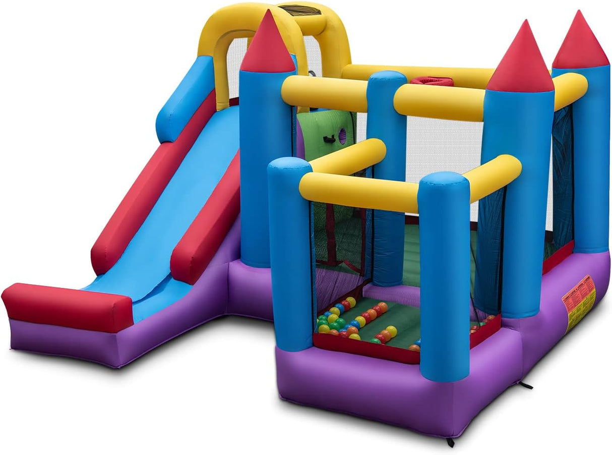 HONEY JOY Inflatable Bounce House, Jumping Castle w/Slide, Climbing Wall, Basketball Rim