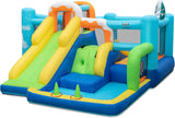 HONEY JOY Inflatable Waterslide, 6-in-1 Pirate Ship Bounce House w/Long Slide, Climbing Wall, Splash Pool