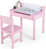 HONEY JOY Kids Table and Chairs Set, Activity Desk and Chair for Children w/Paper Roll Holder & 2 Markers