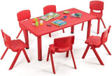 HONEY JOY 7 PC Kids Table and Chairs Set, 6 Stackable Chairs, 120 X 60cm Rectangular Table Set for Children Painting & Playing & Dining & Study