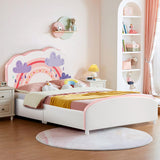 HONEY JOY Single Bed Frames for Kids, Wood Upholstered Twin Bed Platform with Slat Support