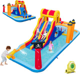 HONEY JOY Inflatable Water Slide, 6-in-1 Water Park w/Dual Slides, Climbing Wall, Water Cannon, Splash Pools