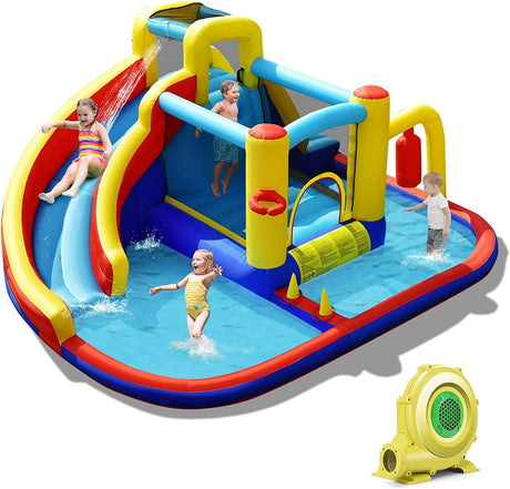 HONEY JOY Inflatable Water Slide, 7-in-1 Outdoor Kids Water Bounce House Jumping Castle