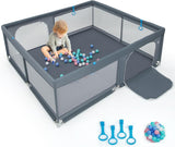 BABY JOY Baby Playpen for Toddlers, 200 x 180 x 68 cm Large Safety Play Yard with 4 Pull Rings & 50 Ocean Balls