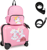 BABY JOY 2 PCS Kids Luggage Set, 18" Hard Shell Suitcase & 12" Travel Backpack