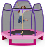 HONEY JOY 7FT Kids Trampoline w/Safety Enclosure Net & Spring Pad