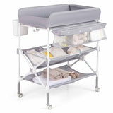 BABY JOY Portable Baby Changing Table w/ Wheels, Foldable Waterproof Diaper Changing Station w/ Adjustable Height