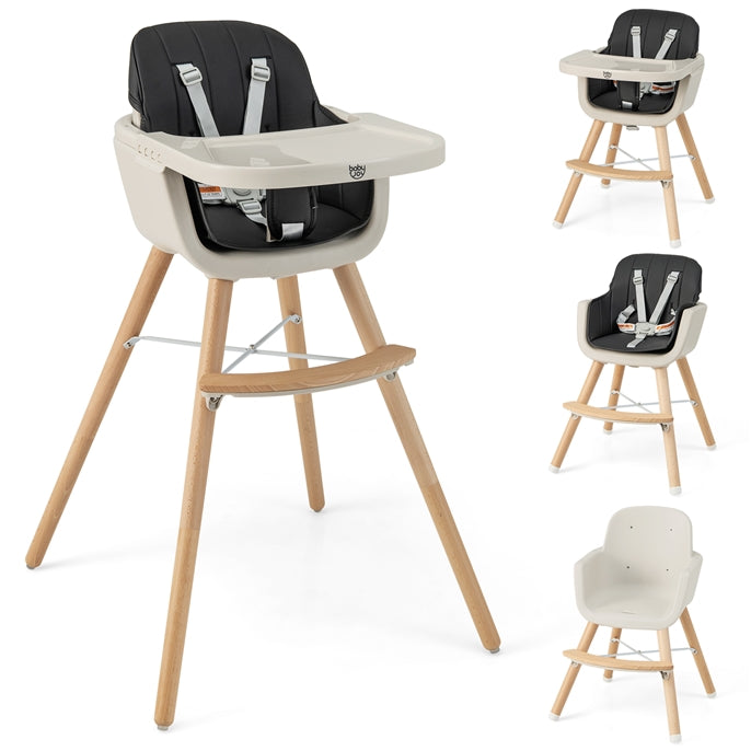 BABY JOY Convertible Baby High Chair, 3-in-1 Wooden High Chair/Booster/Chair with Removable Tray