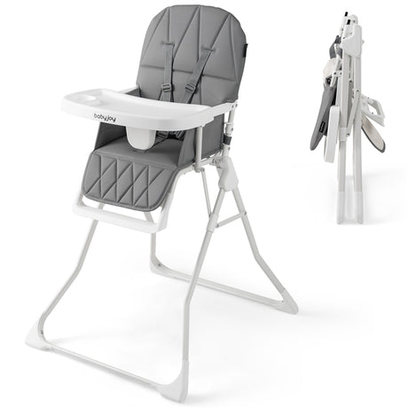 BABY JOY Foldable High Chair, Easy Clean Compact Highchair with Removable Adjustable Tray and PU Seat Cushion