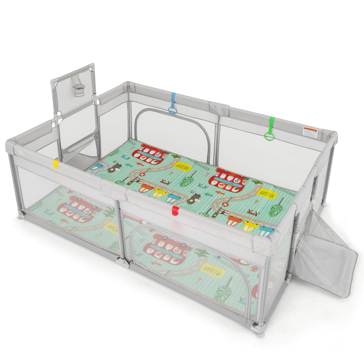 204 × 147 cm Large Baby Playpen, Baby Playard with Basketball Hoop, Soccer Gates, Pull Rings, Zippered Doors & Ocean Balls