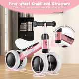 BABY JOY Baby Balance Bike, No Pedal Infant 4 Wheels Bicycle with Non-slip Handlerbar & Padded Saddle Seat, 135° Safe Limit Steer Walker Bike