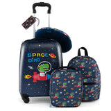 BABY JOY 5 Pieces Kids Luggage Set, Carry-on Children Rolling Suitcase Set w/Backpack, Neck Pillow, Name Tag, Lunch Bag