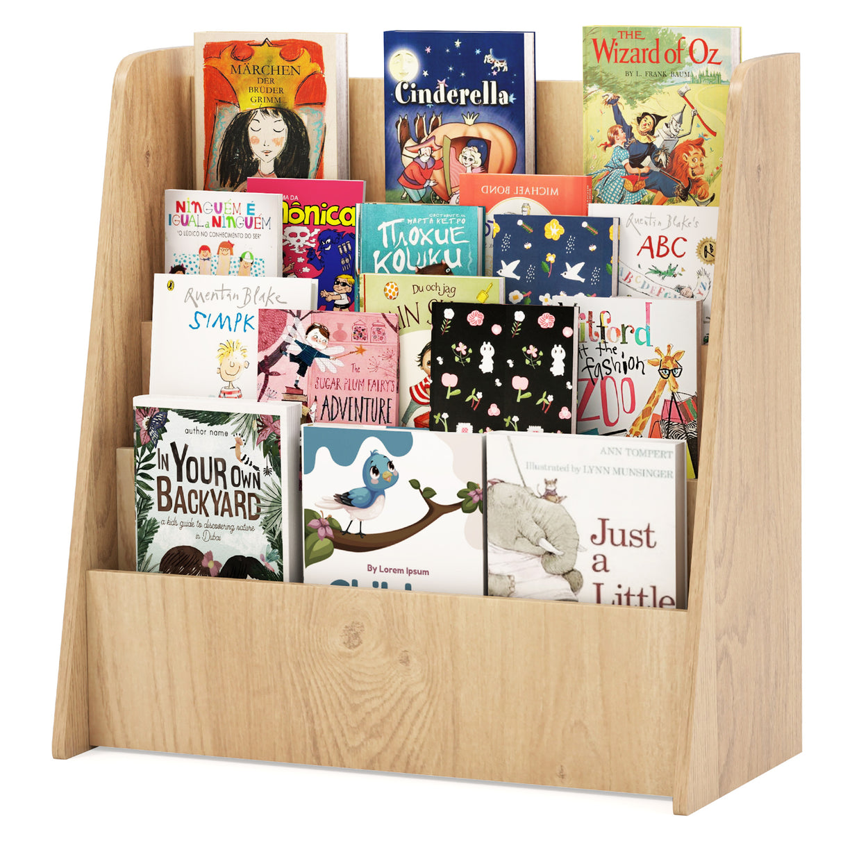 4-Tier Kids Wooden Bookshelf with Deep Compartments