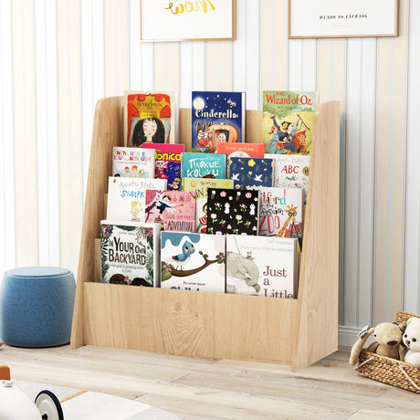 4-Tier Kids Wooden Bookshelf with Deep Compartments