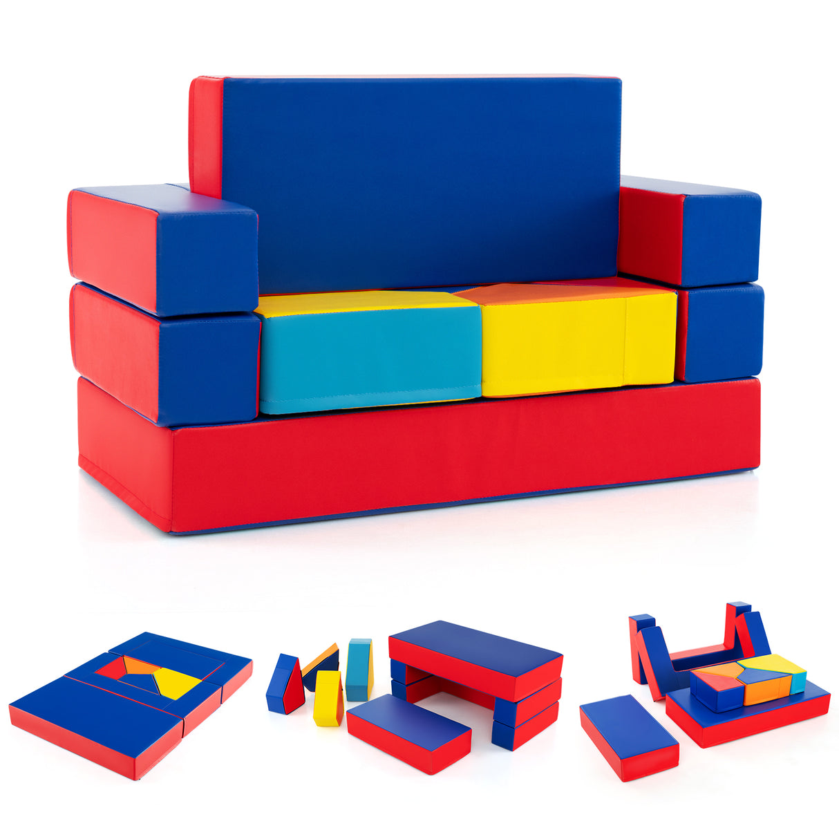 BABY JOY Kids Crawl & Climb Foam Play Set, 4-in-1 Soft Foam Building Blocks for Babies, Modular Kids Sofa