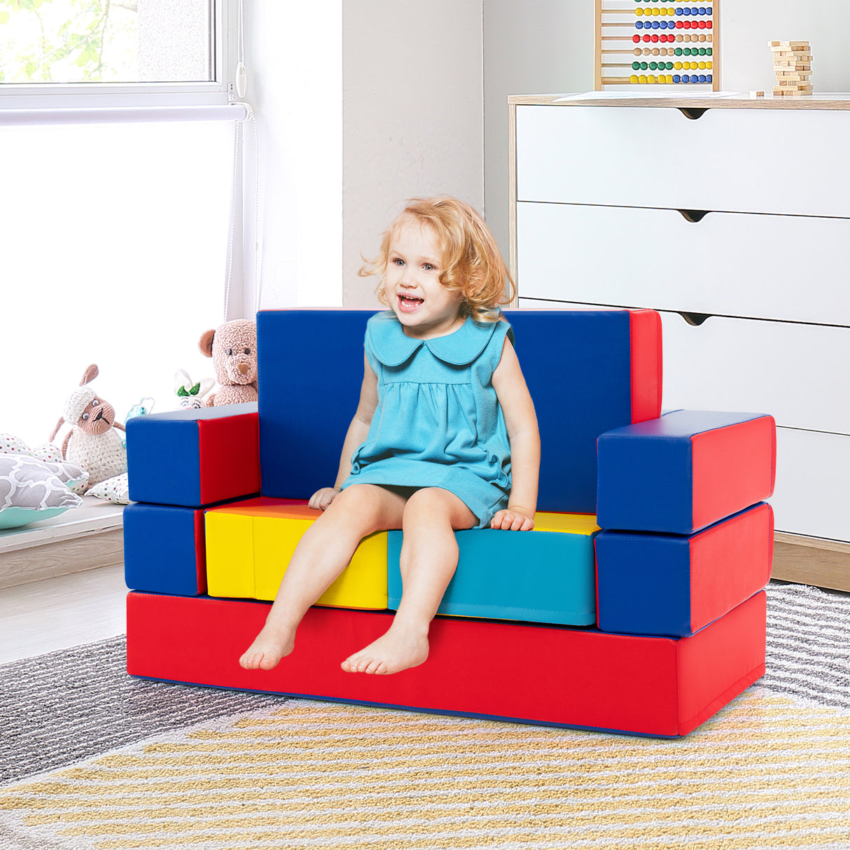 BABY JOY Kids Crawl & Climb Foam Play Set, 4-in-1 Soft Foam Building Blocks for Babies, Modular Kids Sofa