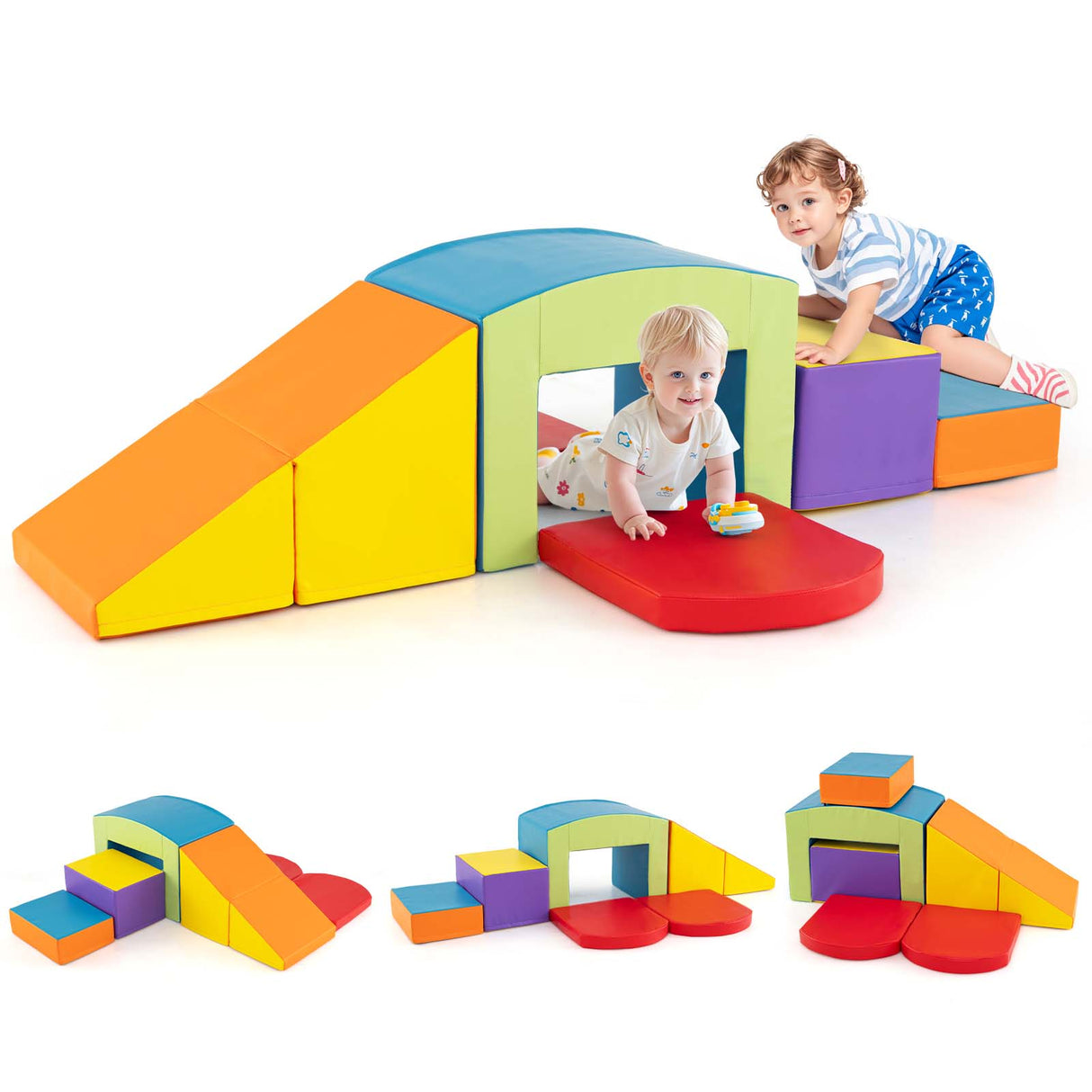 6 PCS Foam Climbing Blocks with Tunnel Stairs and Ramp for 12 Months+