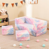 2 Seater Kids Play Couch, Glow in the Dark Modular Sofa Play Set for Toddlers, 3-in-1 Baby Fold out Sofa with Removable & Machine Washable Flannel Cover