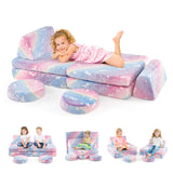 HONEY JOY Modular Kids Play Couch Set, 6 PCS Glow in The Dark Fold Out Children Sofa Couch Chair w/Machine-Washable Flannel Covers