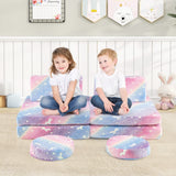 HONEY JOY Modular Kids Play Couch Set, 6 PCS Glow in The Dark Fold Out Children Sofa Couch Chair w/Machine-Washable Flannel Covers