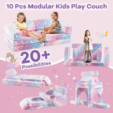 10 Pcs Modular Kids Play Couch, Toddler Sectional Sofa Glow in the Dark, Convertible Baby Sofa & Floor Cushion