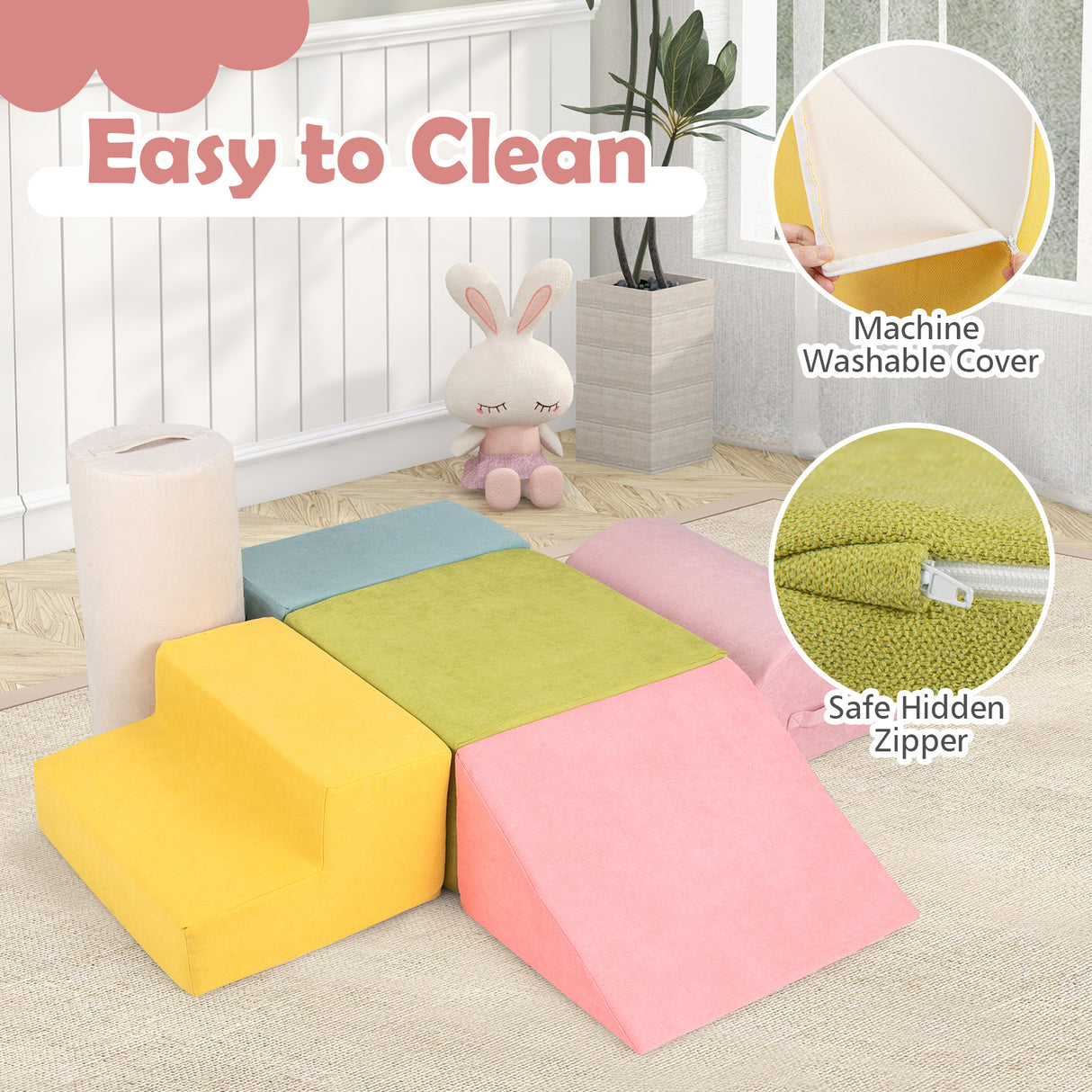 BABY JOY 6-Piece Baby Climb and Crawl Play Set, Kids Indoor Soft Play Foam w/Skin-Friendly Chenille Fabric