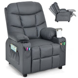 HONEY JOY Kids Recliner Chair with Cup Holder, Adjustable Leather Lounge Armchair w/Footrest Cup