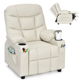 HONEY JOY Kids Recliner Chair with Cup Holder, Adjustable Leather Lounge Armchair w/Footrest Cup