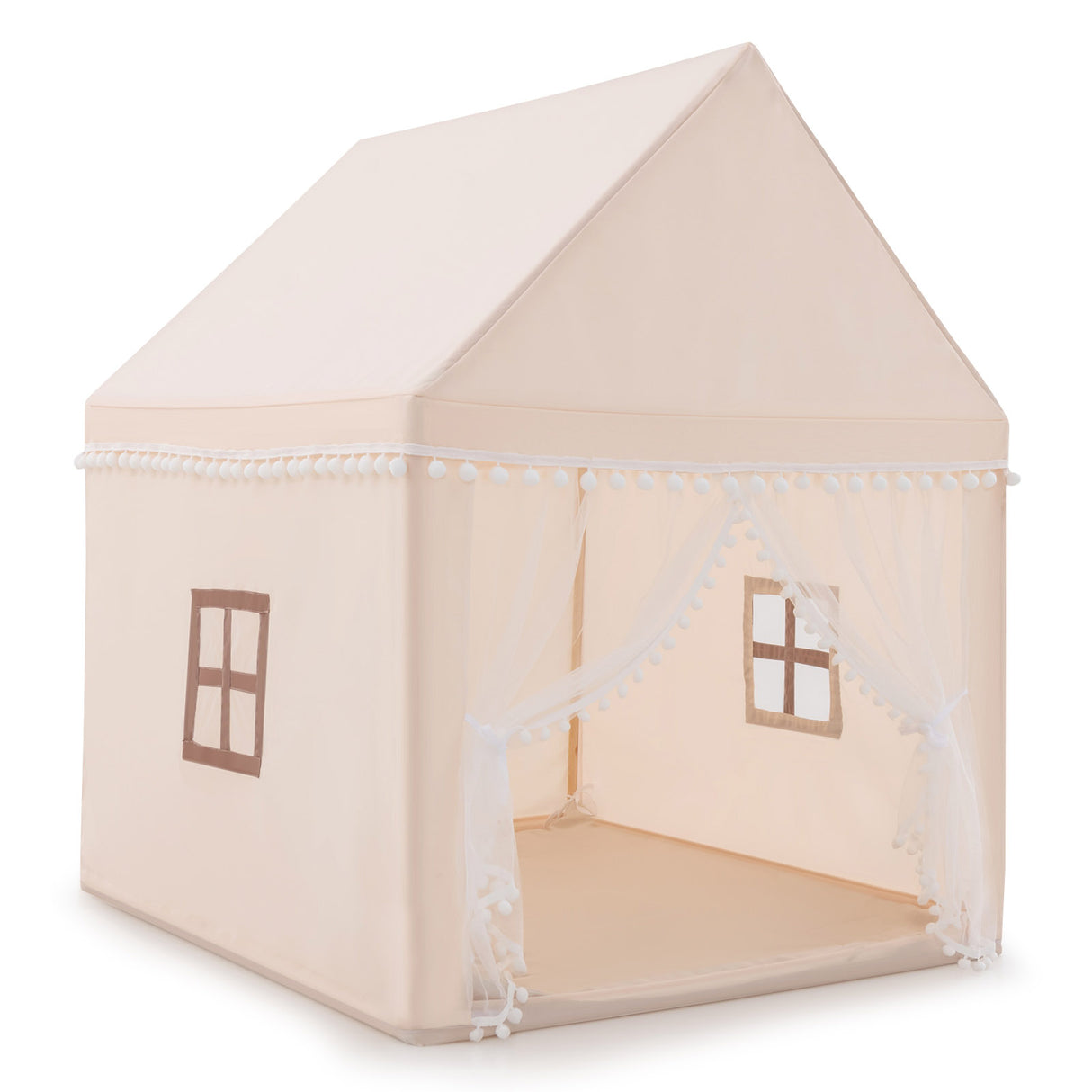 BABY JOY Kids Play Tent, Children Play House w/Solid Wood Frame & Cotton Mat