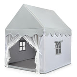 HONEY JOY Kids Play Tent, Large Playhouse for Children w/Washable Mat, Windows, Solid Wood Frame