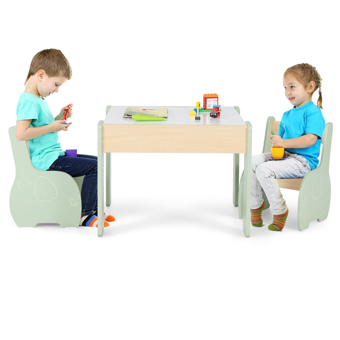 HONEY JOY Kids Table and Chair Set, 3-in-1 Wooden Activity Table and 2 Chairs for Drawing, Studying