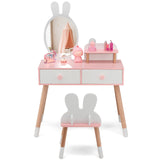 HONEY JOY Kids Vanity Table and Stool Set Makeup Dressing Desk w/Storage Shelf