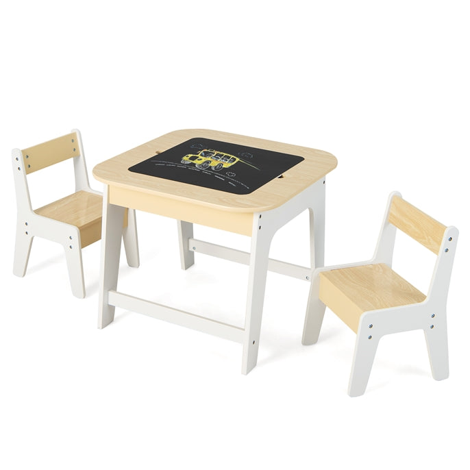 HONEY JOY Kid Table & 2 Chairs Set Activity Desk Whiteboard Blackboard w/Storage