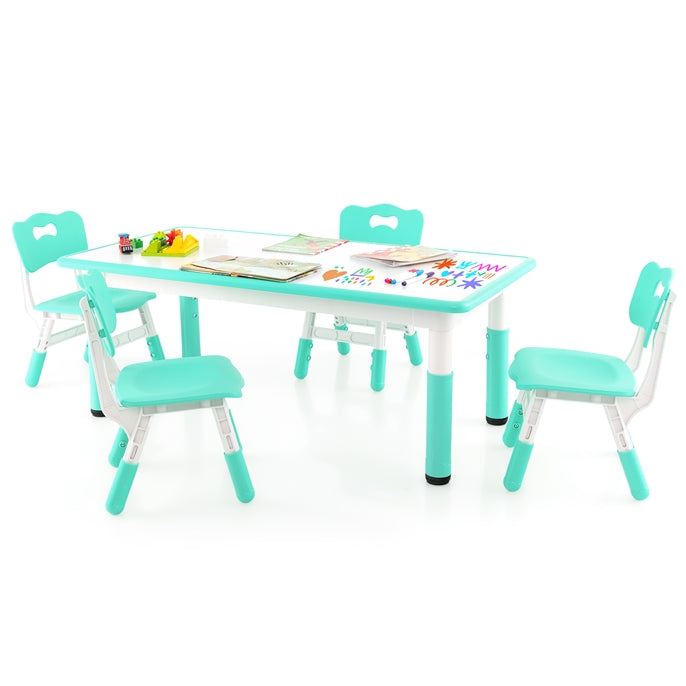 HONEY JOY Kids Table and 4 Chairs Set, Height Adjustable Toddler Desk & Chairs for 3+ Years, Arts Crafts Table w/Graffiti Desktop