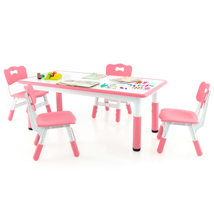 HONEY JOY Kids Table and 4 Chairs Set, Height Adjustable Toddler Desk & Chairs for 3+ Years, Arts Crafts Table w/Graffiti Desktop