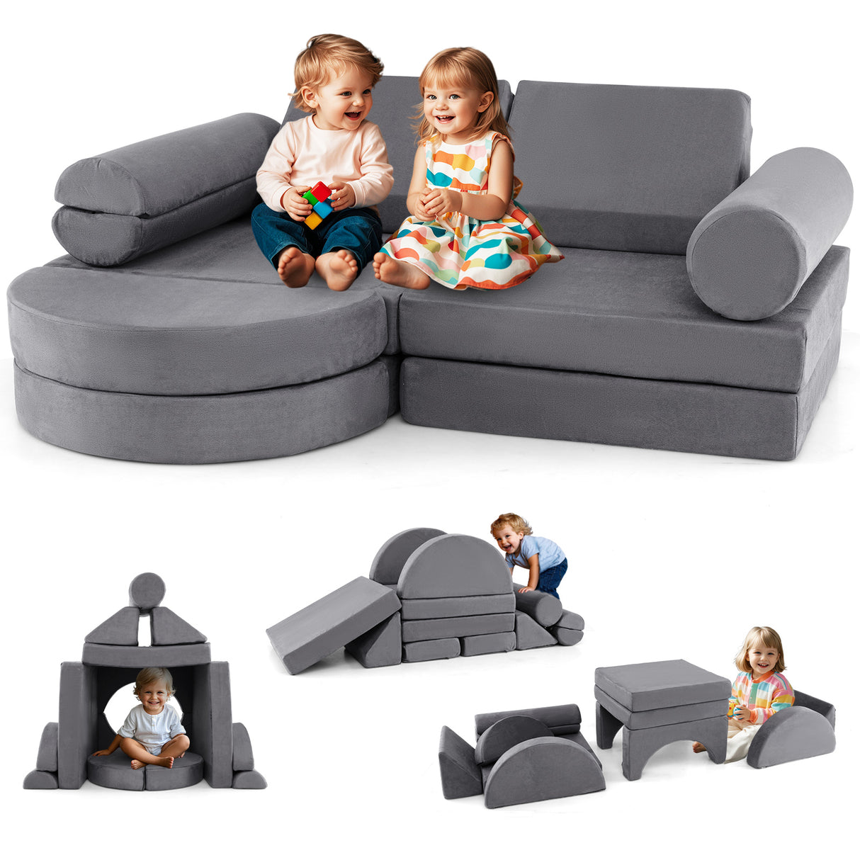 13 PCS Modular Kids Play Couch, Versatile Toddler Sectional Sofa Set for Nursery Playroom Bedroom Living Room