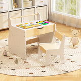 3 In 1 Kids Wood Table and Chair Set, Toddler Craft and Play Activity Desk w/ Detachable Tabletop