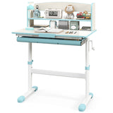 Height Adjustable Children Writing Table w/Tilt Desktop, Home School Student Learning Desk w/Hutch